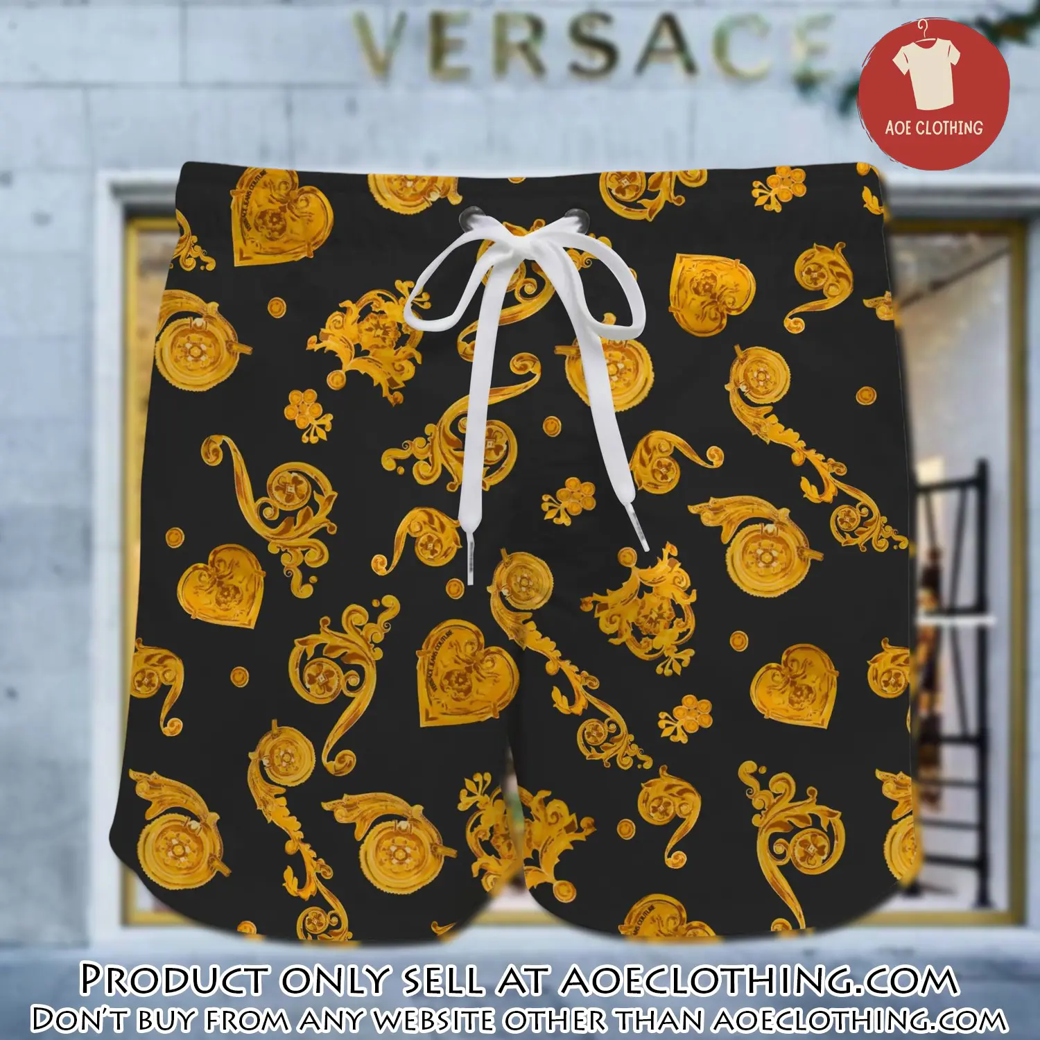 Versace golden black pattern luxury all over print shorts aoe1623014